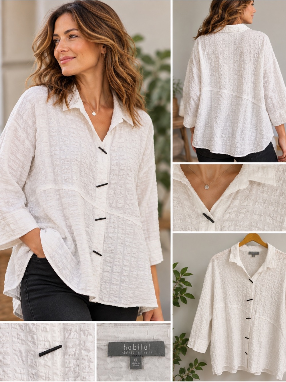 Habitat Textured Button Front Shirt in White XL Like New